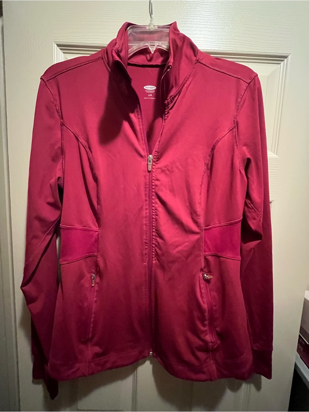 Old Navy Women's Burgundy Track Jacket Full Zip Zipped Pockets Thumbholes L